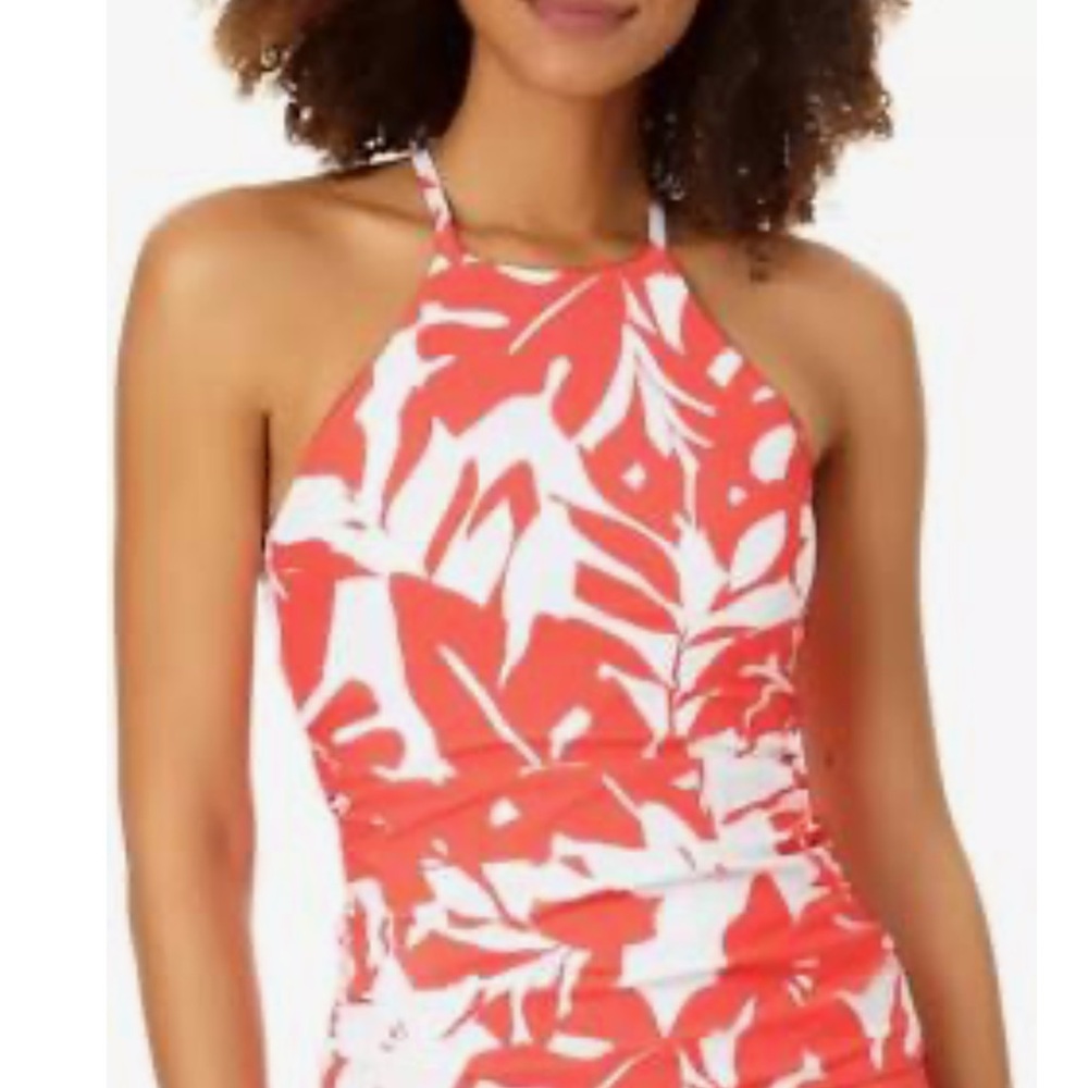 NWT Anne Cole Coastal Palm Coral and White Floral Tankini SWIM TOP